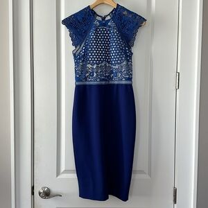 Cocktail Dress, Midnight Blue with Crochet Detail, Size 4
